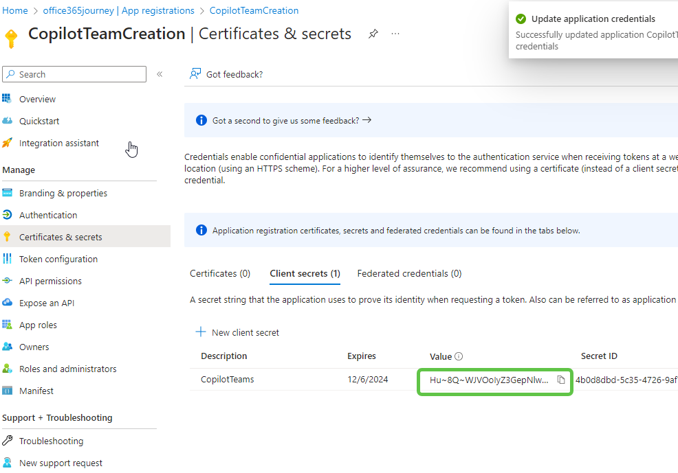 Copy Client Secret